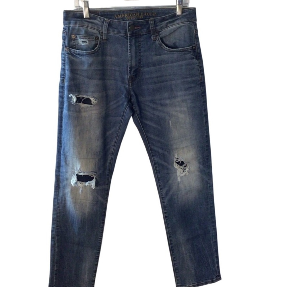 American‎ Eagle Outfitters Men's Blue Distressed Slim Straight Jeans 31/32